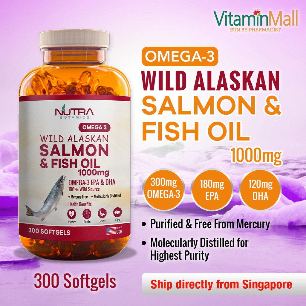 Nutra Botanics Omega 3 Wild Alaskan Salmon Fish Oil 1000mg 300 Softgels With Omega 3 Epa Dha Omega 3 Supplement Malaysia