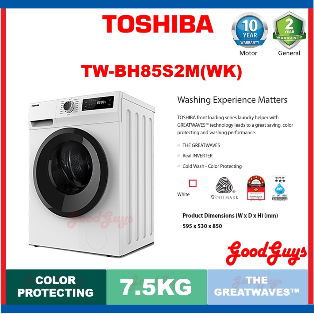 Toshiba TWBH85S2M 7.5KG Front Load Real Inverter Washing Machine