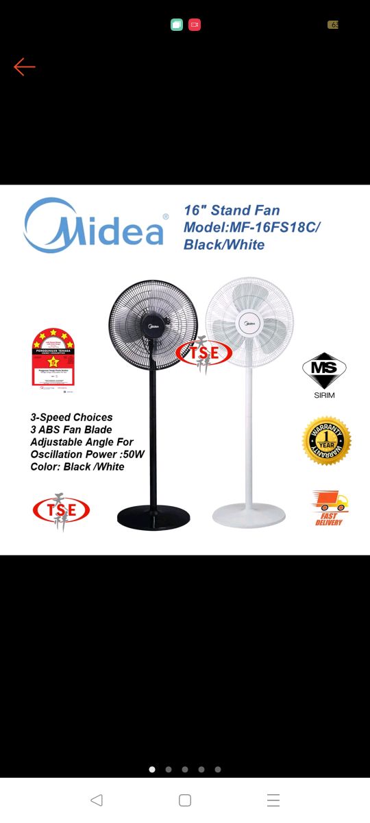 Midea Mf 16fs18c 16 Stand Fan 2 In 1 Adjustable Black Colour White Colour Abs Blade Shopee Malaysia