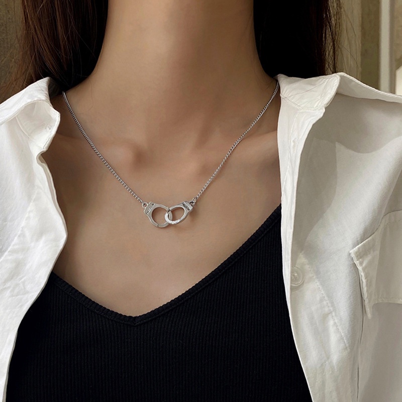 Fashion Classic Cool Handcuff Necklace Retro Silver Charm Pendant Choker Chain Jewelry Gift