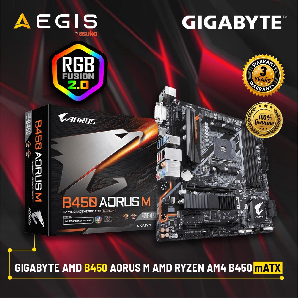 GIGABYTE AMD B450 AORUS M AMD RYZEN AM4 B450 mATX Motherboard
