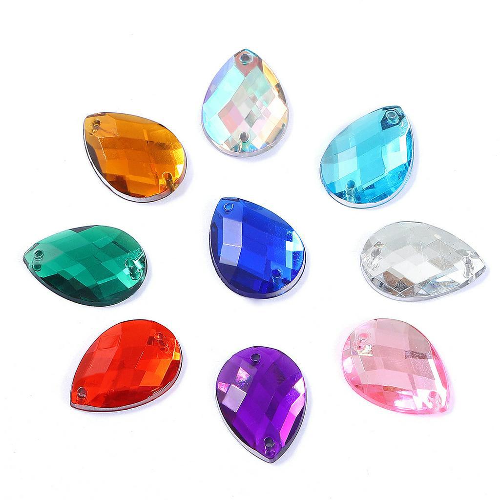 Double Hole Flat Bottom Acrylic Diamond Grid Surface Water Drop DIY Handmade Jewelry Clothing Material