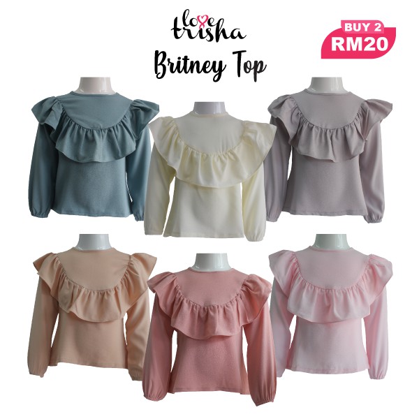 LOVETRISHA Britney Top Baju  Raya Blouse  Pastel Kanak  