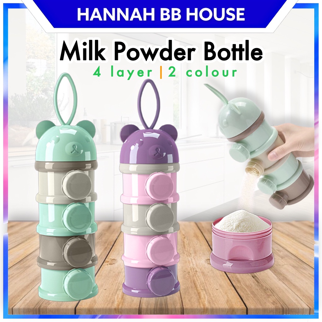 Baby Feeding 4 Layers Milk Powder Dispenser Bottle Side Open Storage Container Cute Cartoon Design Food Dispenser