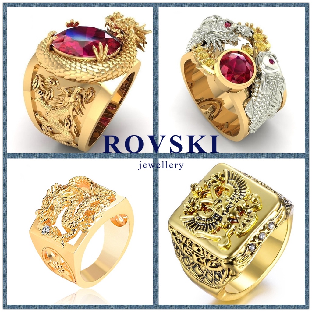 ROVSKI Fashion Korean Ready Stock Jewelry Cincin Lelaki 3D Dragon Gold  Animal Punk Diamond Domineering Stainless Steel Crystal Gem Men's Ring |  Shopee Malaysia