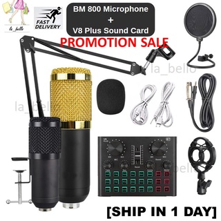 [ READY STOCK ] BM800 Mic V8 Plus Sound Card With Adjustable Microphone Condensor Recording Broadcast Vocal Audio