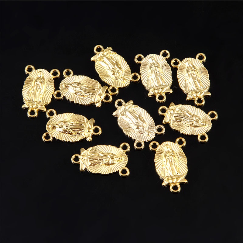 10pcs Gold-plated Catholic Virgin Mary center handmade crafts, rosary center three-hole rosary handmade DIY medal