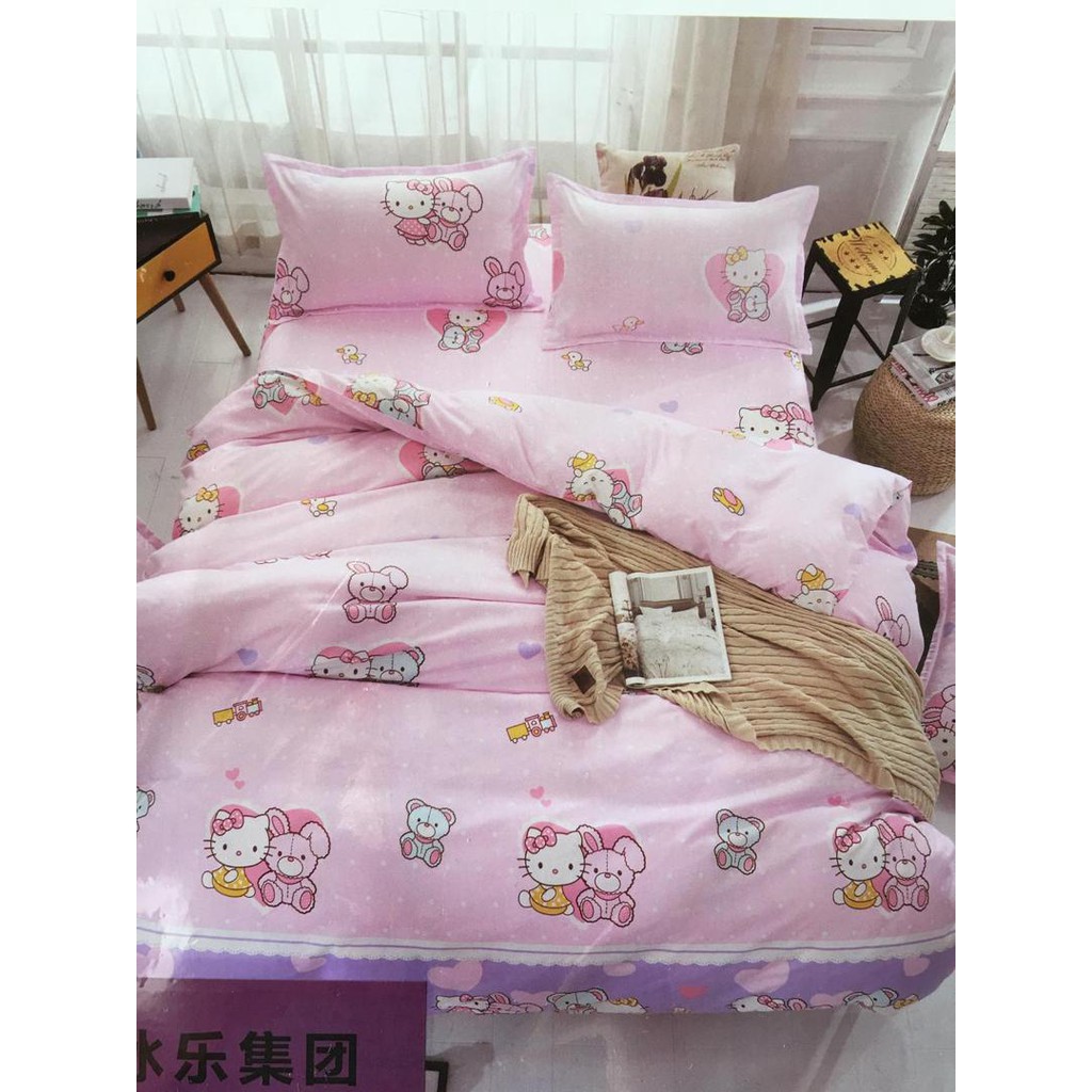 Hello Kitty 3 In 1 Double Bed Sheets Set 100 Cotton Shopee