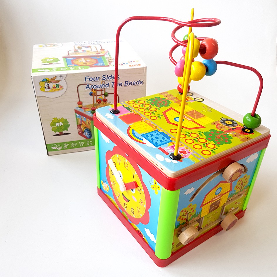 wooden box toy with beads