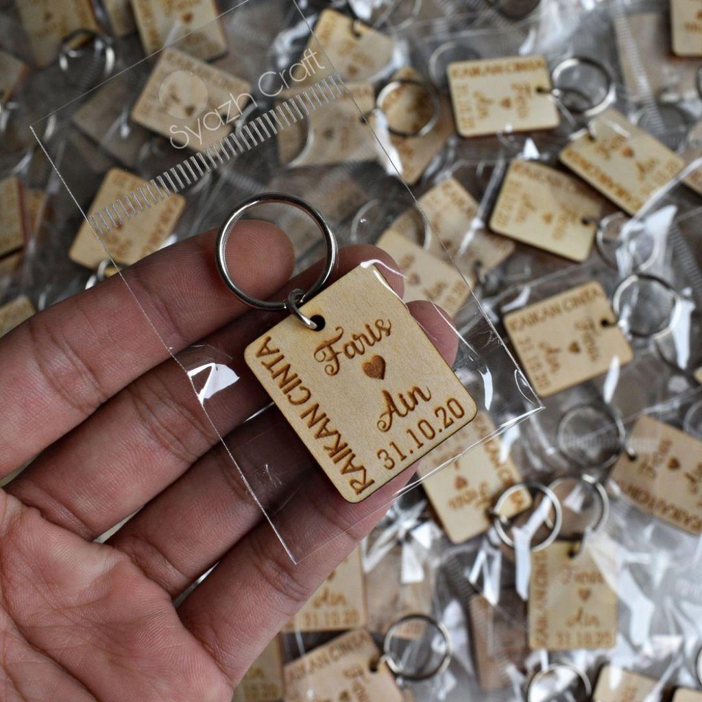 Doorgift Keychain Pod13 Minimum 50pcs Wood Custom Made Keychain Doorgift Kahwin Majlis Aqiqah Borong Murah Cheap