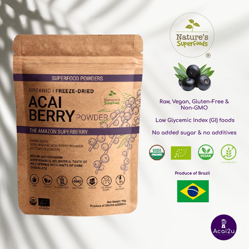 Nature's Superfoods Organic Acai Berry Powder, Freeze Dried, 90g