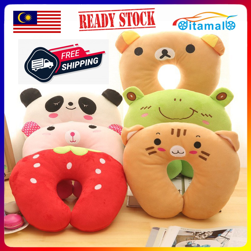 【READY STOCK】U pillow Traveling neck pillow Car pillow Cartoon Cat /Rilakkuma /Panda/Bear/Frog/Brown Tiger