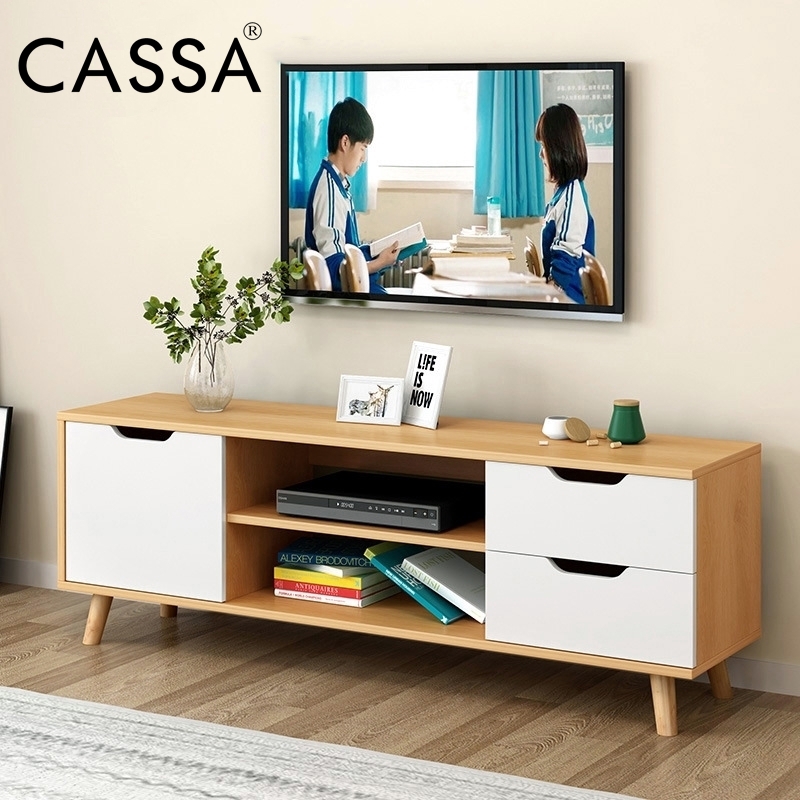 Cassa Lavio 4 Feet TV Cabinet Entertaiment Scandinavian-inspired (Maple/White)