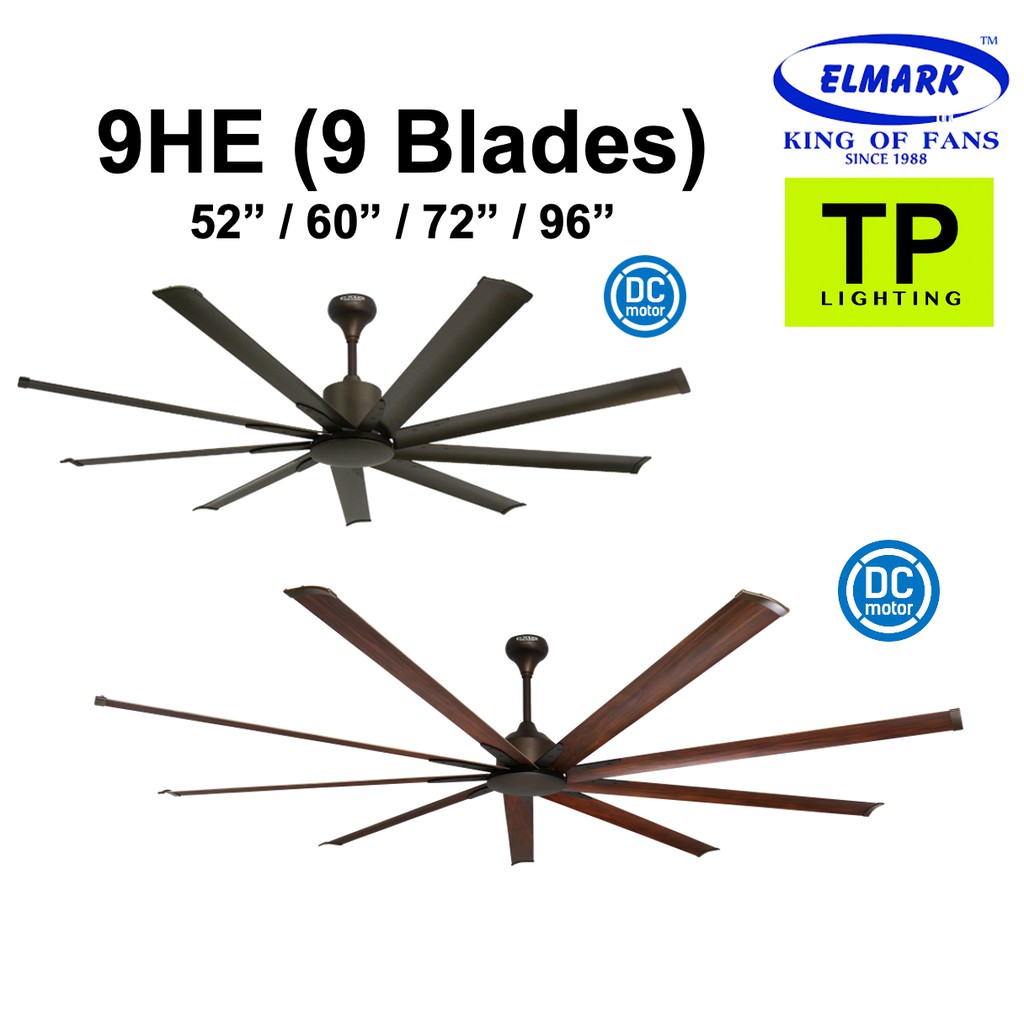 ELMARK 9HE 52" / 60" / 72" / 96" DC CEILING FAN 9 BLADES REMOTE CONTROL