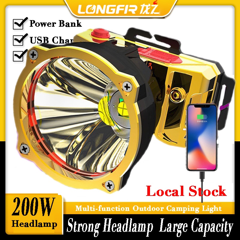 200W LED Rechargeable Headlamp Fishing/Hunting/Camping Flashlight Head Lamp Lampu Kepala Terang