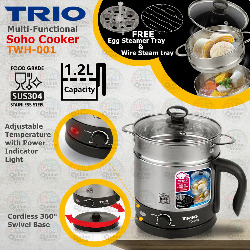 Trio 1.2L Stainless Steel Soho Multi Function/Noodle Cooker with Steamer Tray TWH-001