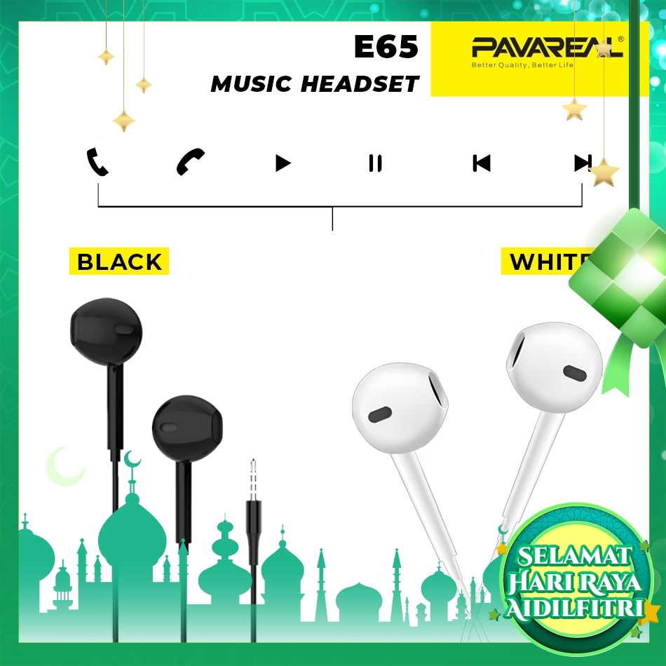 PAVAREAL PA-E65 High Quality 360 Surround Music Headset Earphones HD Stereo In-Ear Headphones Call Music 3.5mm 
