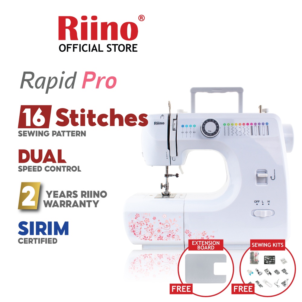Riino Dual Speed Sewing Machine Rapid Pro with Extension Board [Free 92 pcs Kit] - SEW02