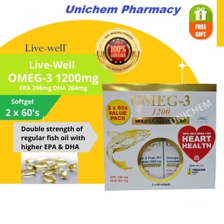 Live-Well OMEG-3 Fish Oil 1200mg 2x60's [Exp:11/2023]