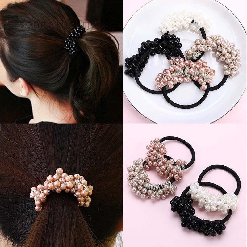 1x Faux Pearl Beads Elastic Hair Accessories Band Ring Rope Ties