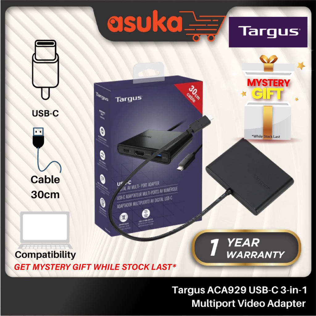 Targus ACA929 USB-C 3-in-1 Multiport Video Adapter (Black)