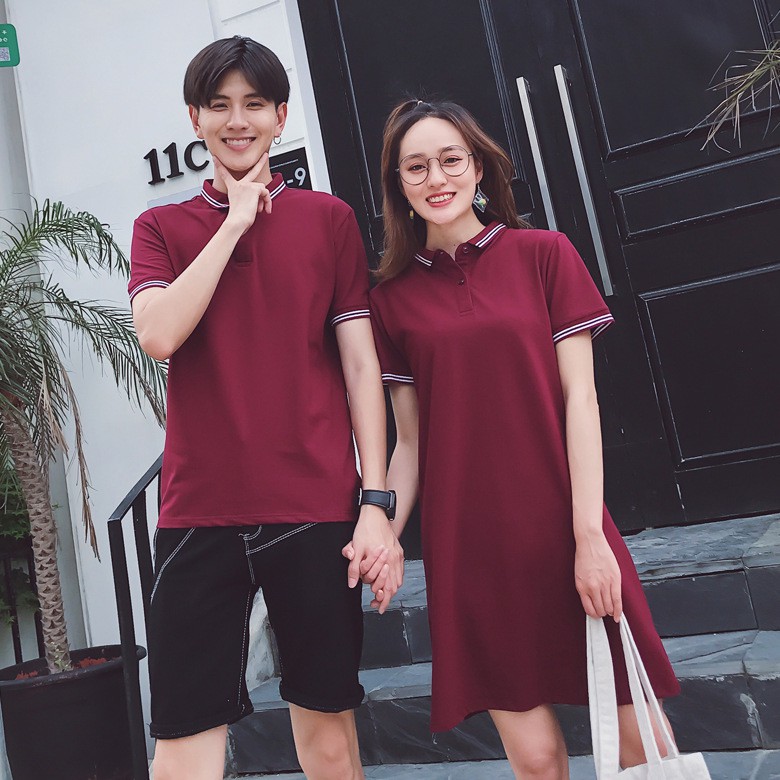 couple dress and polo shirt