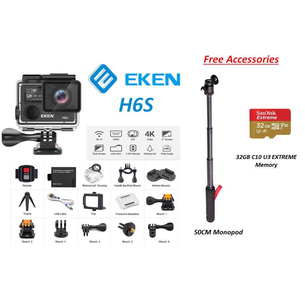 [2018 PREMIUM VERSION] EKEN H6S 4K Action Camera EIS Starter Bundle