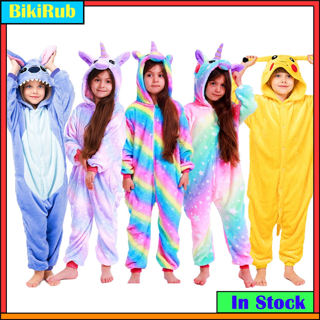 Kids Pyjamas Kids Cartoon Pajamas Boys Girls Unicorn Stitch Pikachu Animal Onesies Jumpsuits Children Cosplay Costumes