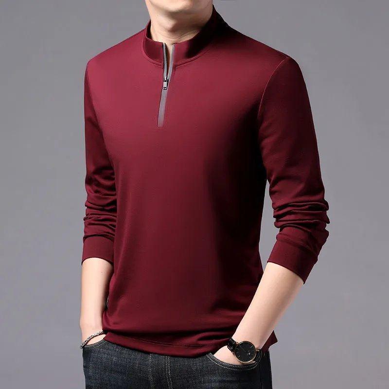 Men's New Casual Versatile Business Stand Collar Half Zip Long Sleeve T- Shirt Top Korean Polo Sweatshirt | Shopee Malaysia