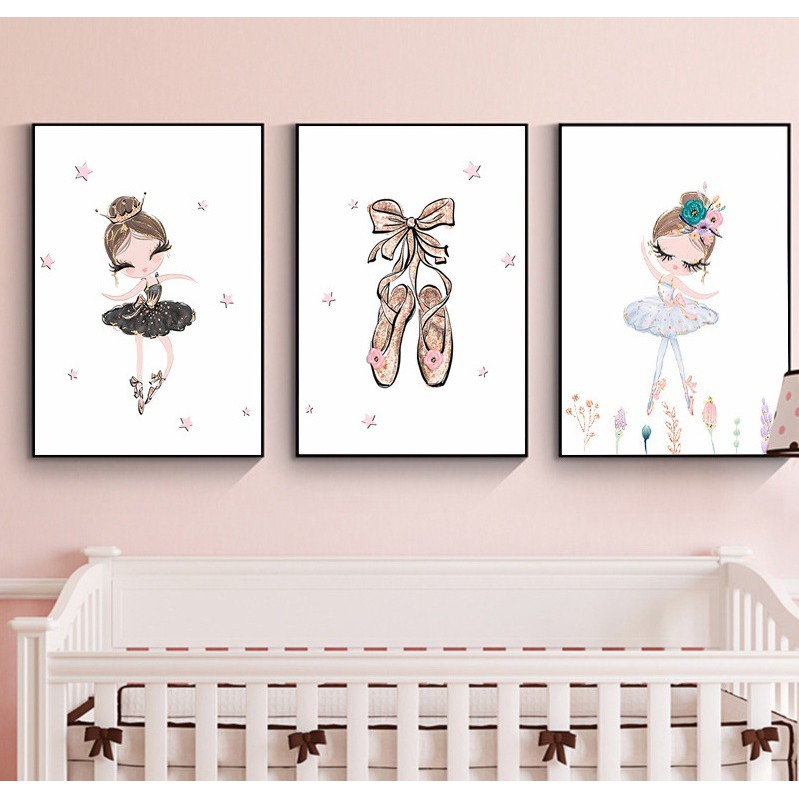 Ballerina Art Print Poster Cute Canvas Painting Pink Wall Art Nursery Girls Room Shopee Malaysia