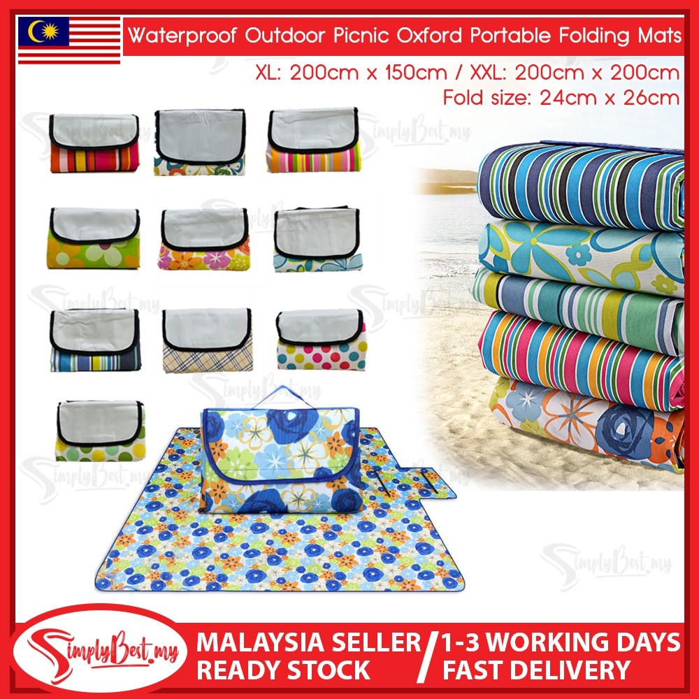 SIMPLYBEST Extra Large Outdoor Picnic Mat Tote Picnic Blanket Camping Waterproof Foldable Lightweight for Big Family