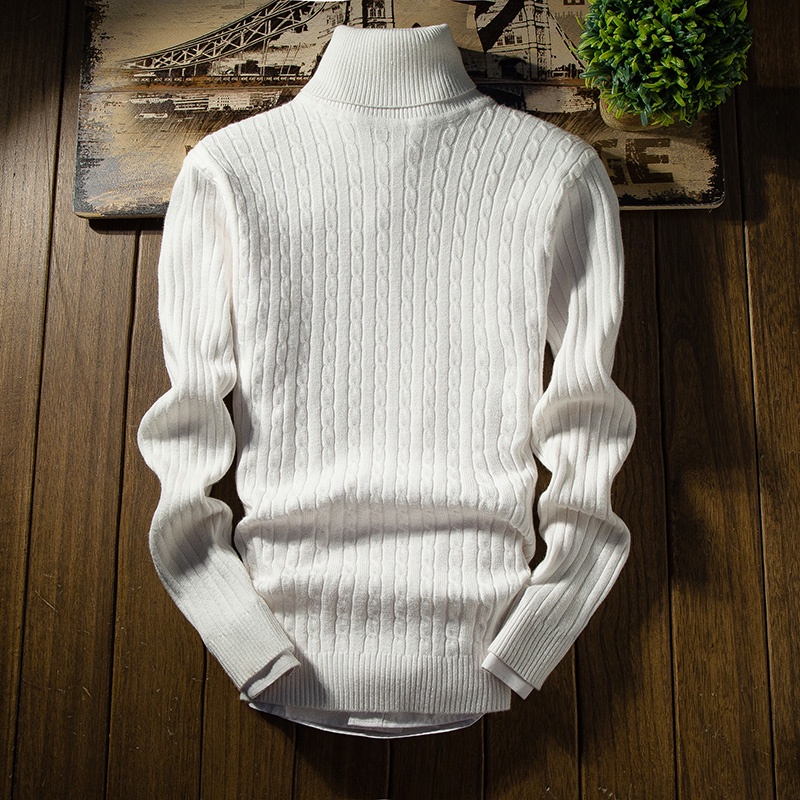 Ready Stock 2021 Winter Men's Keep Warm Solid Turtleneck Sweater Trendy Knit Sweater Pullover M-3XL