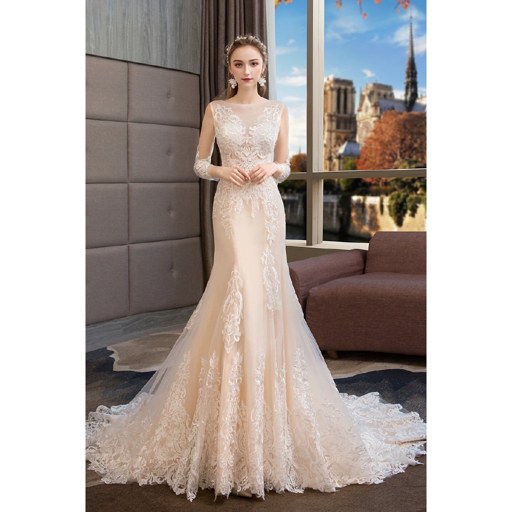 Fishtail Wedding Dress 2019 New Long Sleeve Skinny Bride Slim Fit