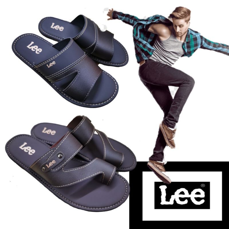 Men Slipper Pu Leather Sandal Slipper Lelaki Tapak Tebal Berjahit