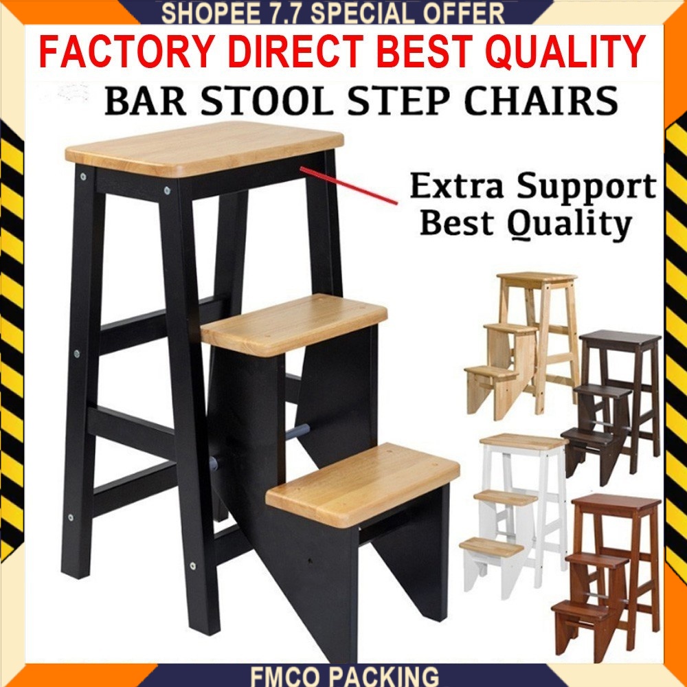 ⭐READY STOCK⭐ MRP Solid Wood Bar Chair Foldable Step Chair Step Stool ...