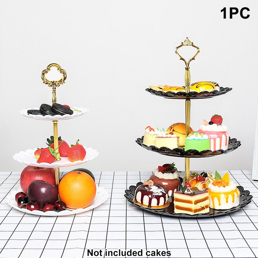 3-tier White Plastic Dessert Stand Pastry Stand Cake Stand Cupcake Stand Holder with Base Serving Platter for Party Wedding Home Decor Gold 