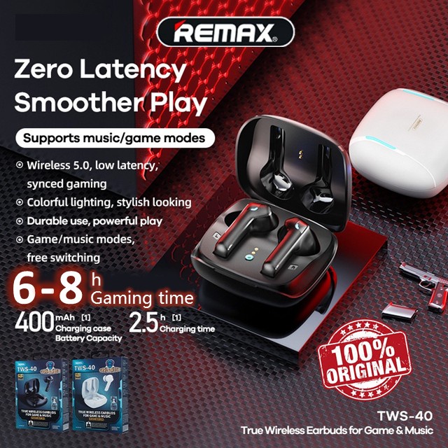 Original Remax Gaming Earphone Bluetooth V5.0 REMAX TWS-40 Wireless ...