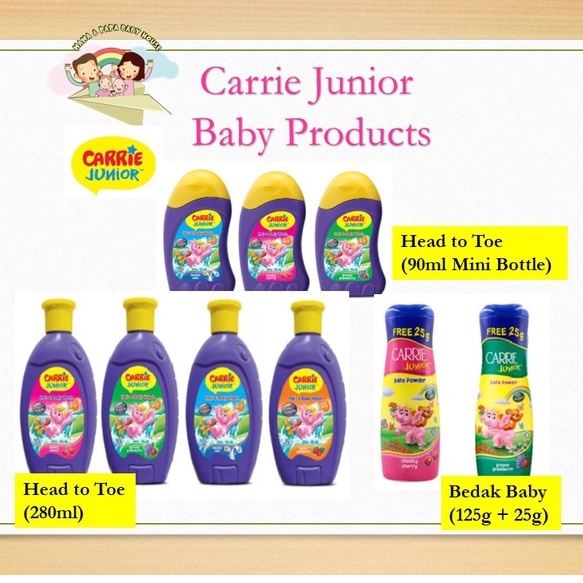 Carrie Junior Baby Hair & Body Wash Bedak Baby (90g OR 280g) | Shopee ...