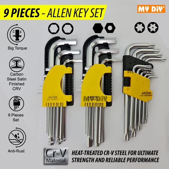 MYDIYHOMEDEPOT ANTON CRV 9pcs Allen Key Set Hex Key Allen Key Ball