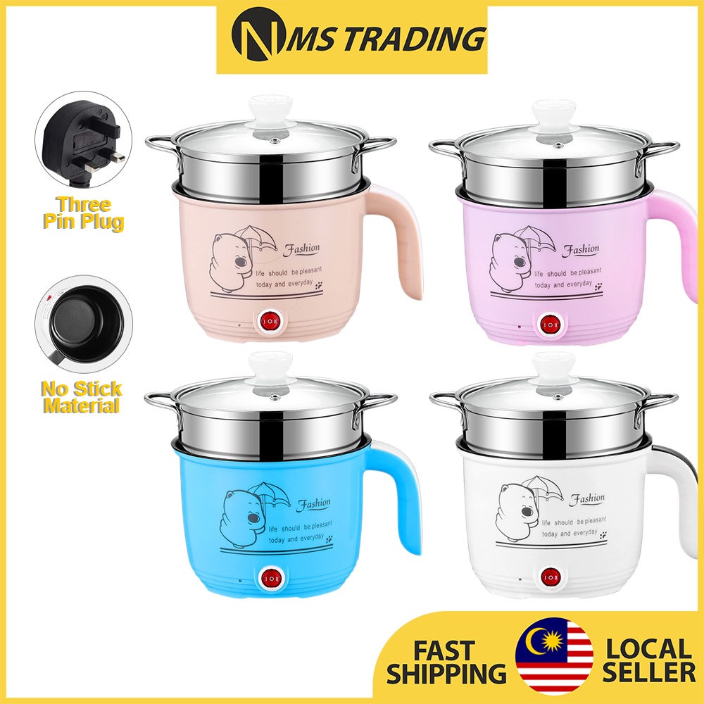 M'sia Plug 1.8L Non Stick Electric Pot /Mini Rice Cooker With Steamer Frying Pan Electric Cooker Cooking Pot Periuk Nasi