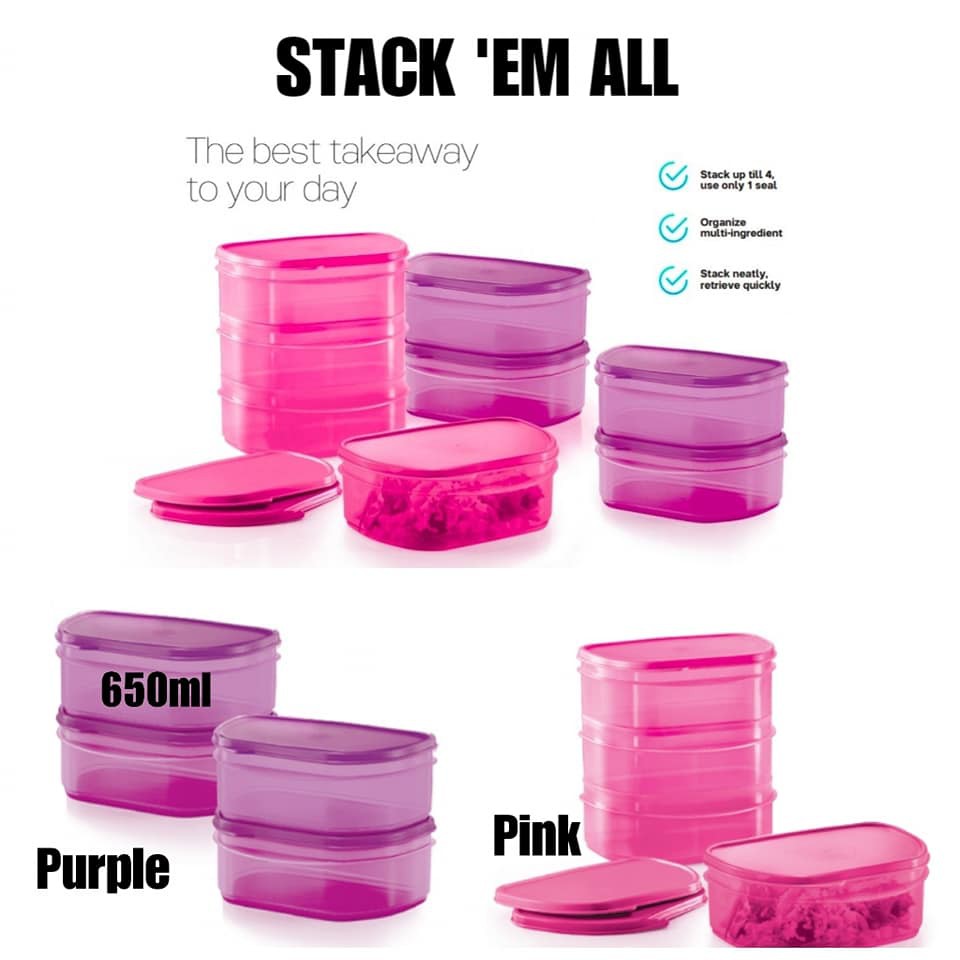 Ready Stock ~ Tupperware Half Fridge Stackable Set / Stack Em All 650ml