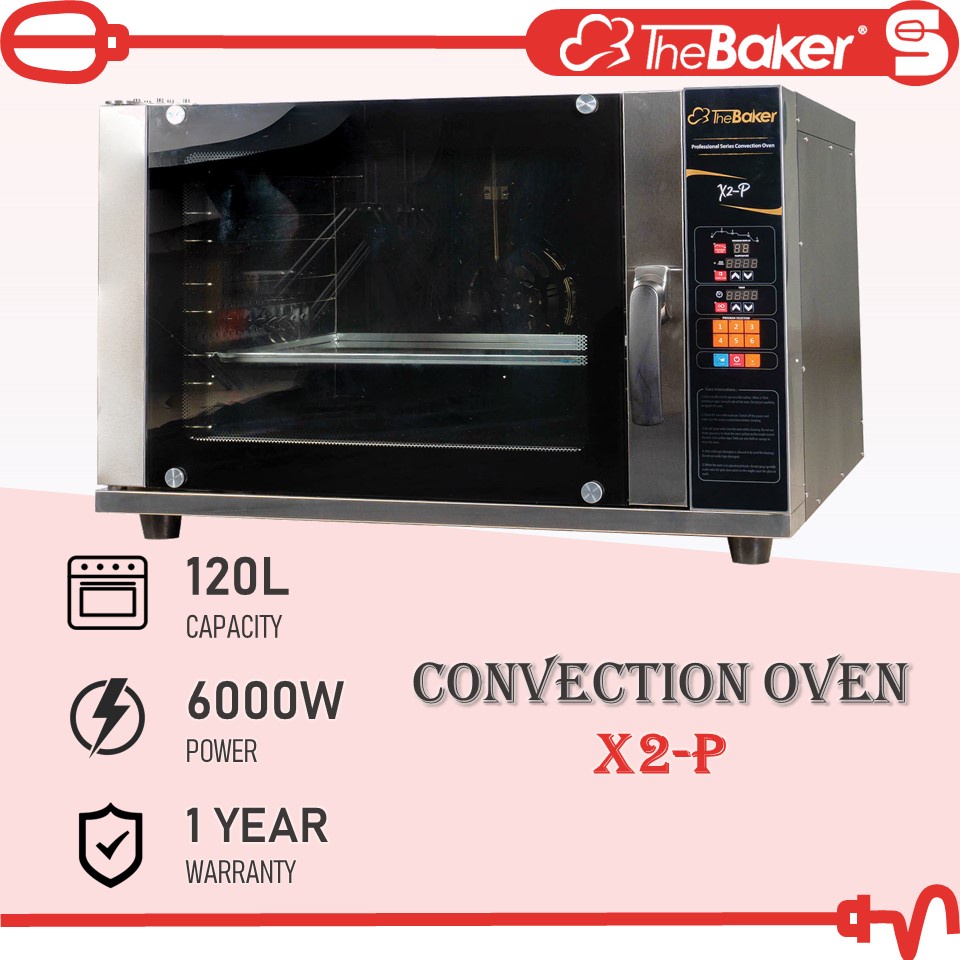 THE BAKER Convection Oven X2P (120L/6000W) Spray Humidity Steam Injection Double Layer Glass