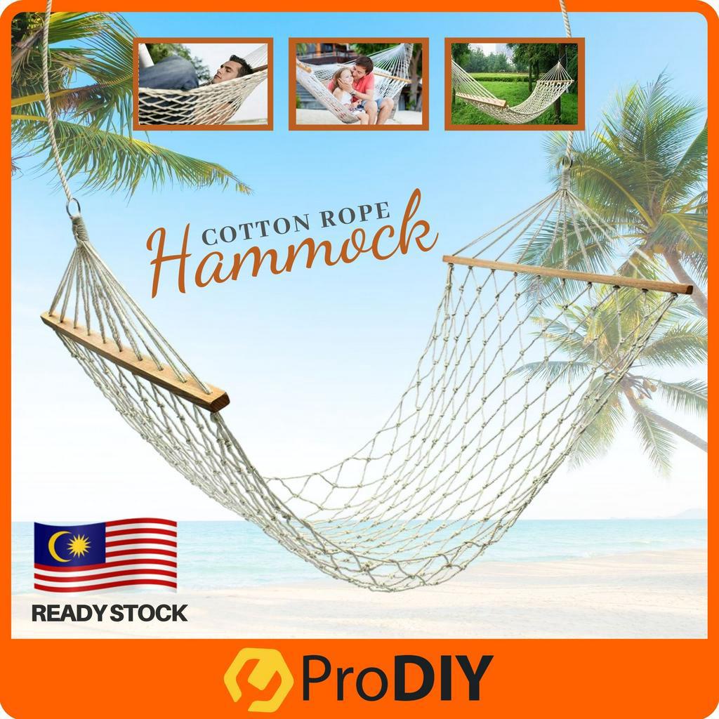 80cm x 200cm Wood Pole Cotton Rope Hammock Bed Travel Camping Picnic