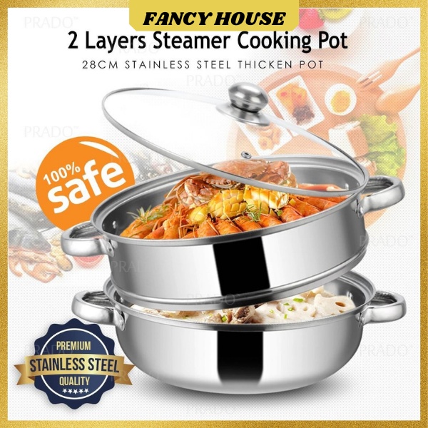 [READY STOCK] 2 Layer Stainless Steel Steamer Cooking Pot 28cm Large ...