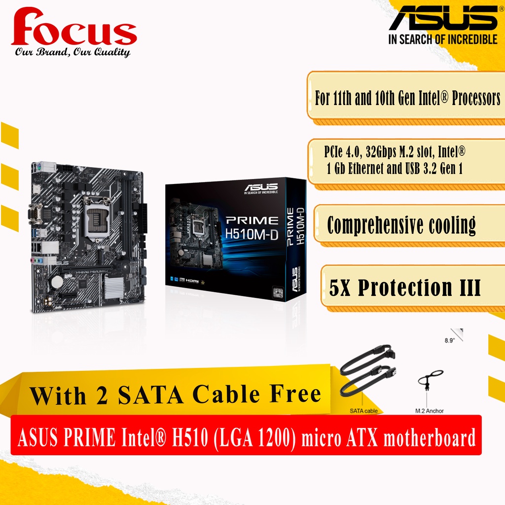 ASUS PRIME Intel® H510 (LGA 1200) micro ATX motherboard With PCIe 4.0, 32Gbps M.2 slot, Intel® 1