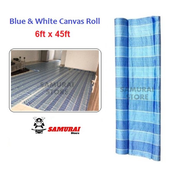6ft x 45ft Canvas Roll (Blue/White) Outdoor Construction Renovation