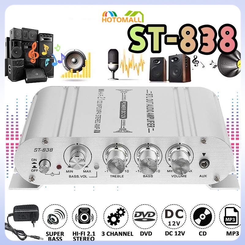 12V ST-838 Digital Power Amplifier Car Home HiFi  MP3 Radio Stereo Bass  Speaker Booster Connect PC DVD Player | Shopee Malaysia