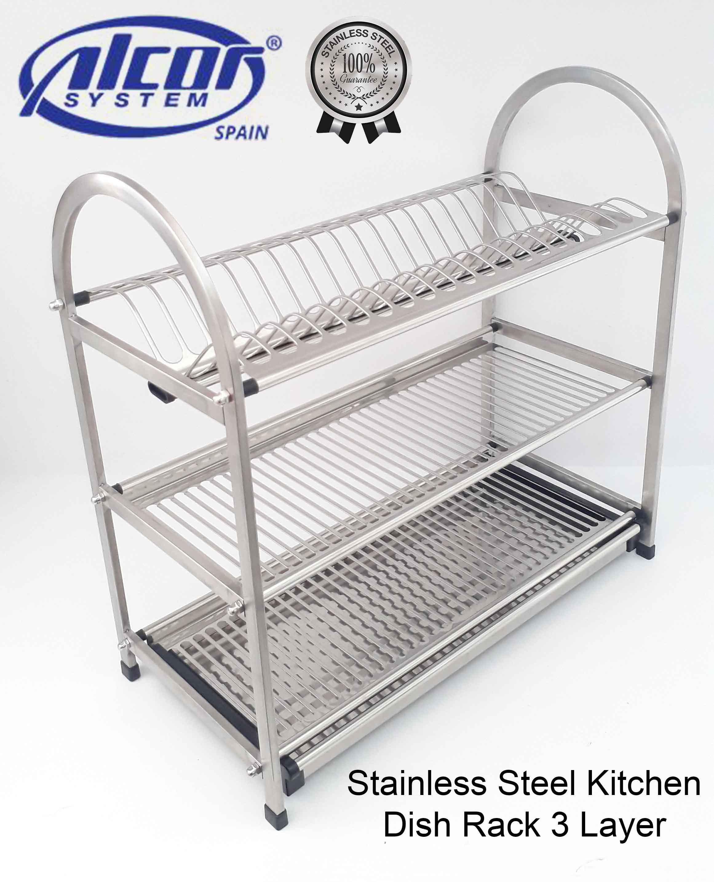 Stainless Steel SS304 Heavy Duty Solid Kitchen Dish Rack 3 Layer