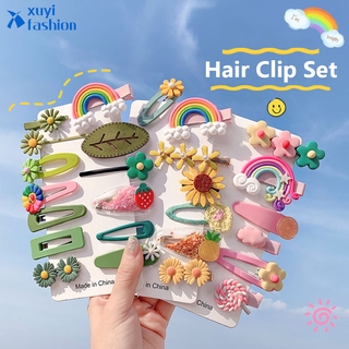 Fashion Korean Fruits Rainbow Baby Kids Hair Clip Set Fashion Macarons Flower Hairclips Sweet Girls Hair Accessories