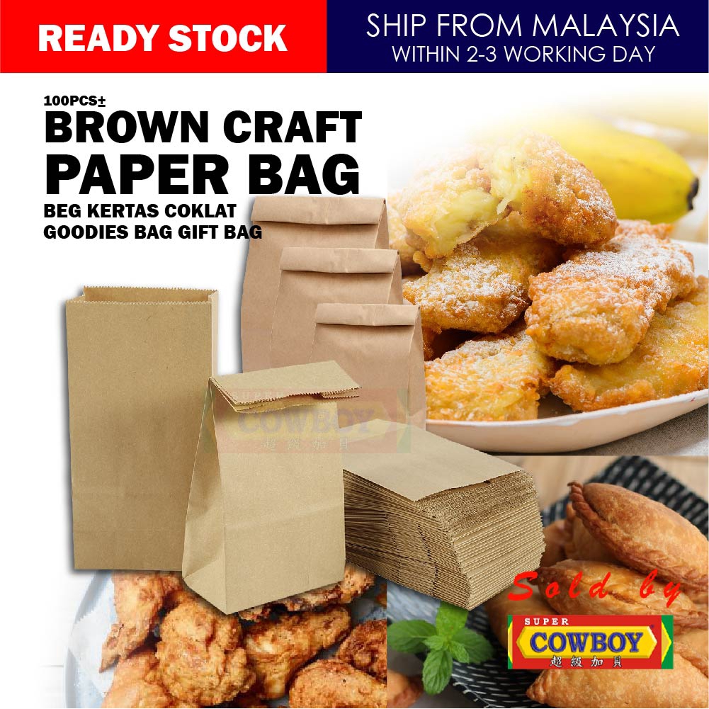 100pcs Beg Kertas Coklat Goodies Bag Gift Bag Brown Craft ...